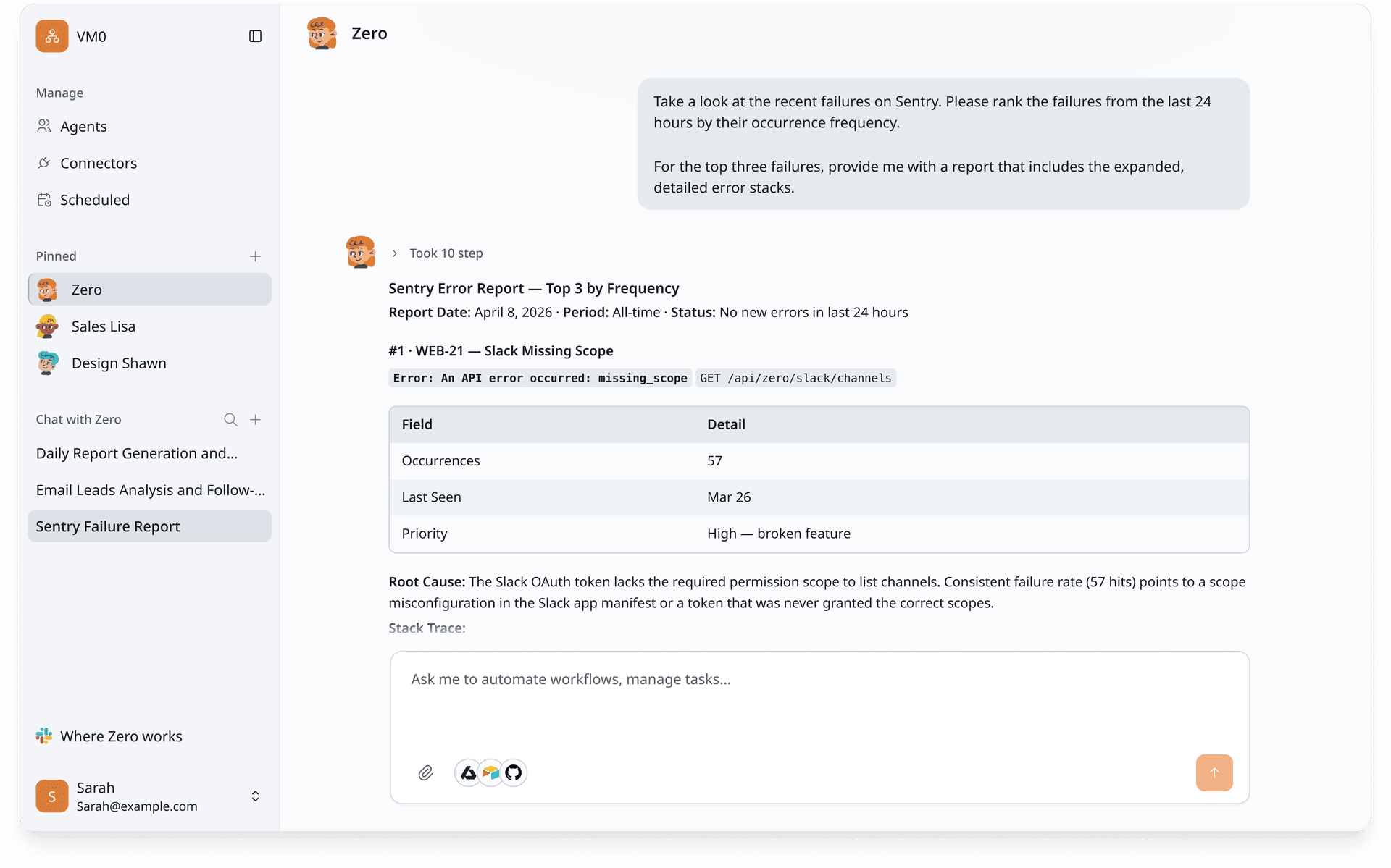 Sentry error triage report